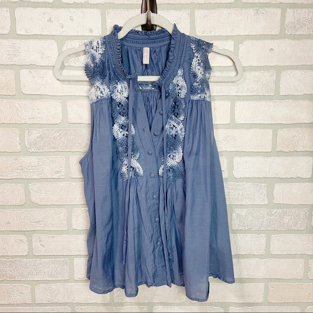 Free People Button Down Crochet Tie Dye Blouse C11